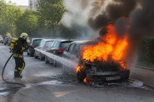 Пожар в кола на „Магистрална“ във Велико Търново: спасени са 5 автомобила