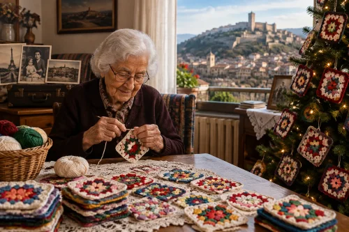 95-годишната Маруся Янкова изплете 15 квадратчета за елхата