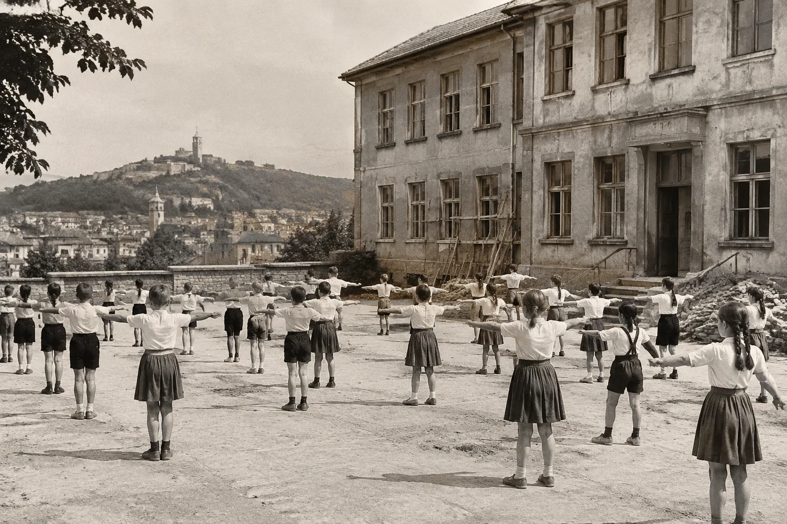 Снимка от 1963 г. показва физзарядка в училище във Велико Търново